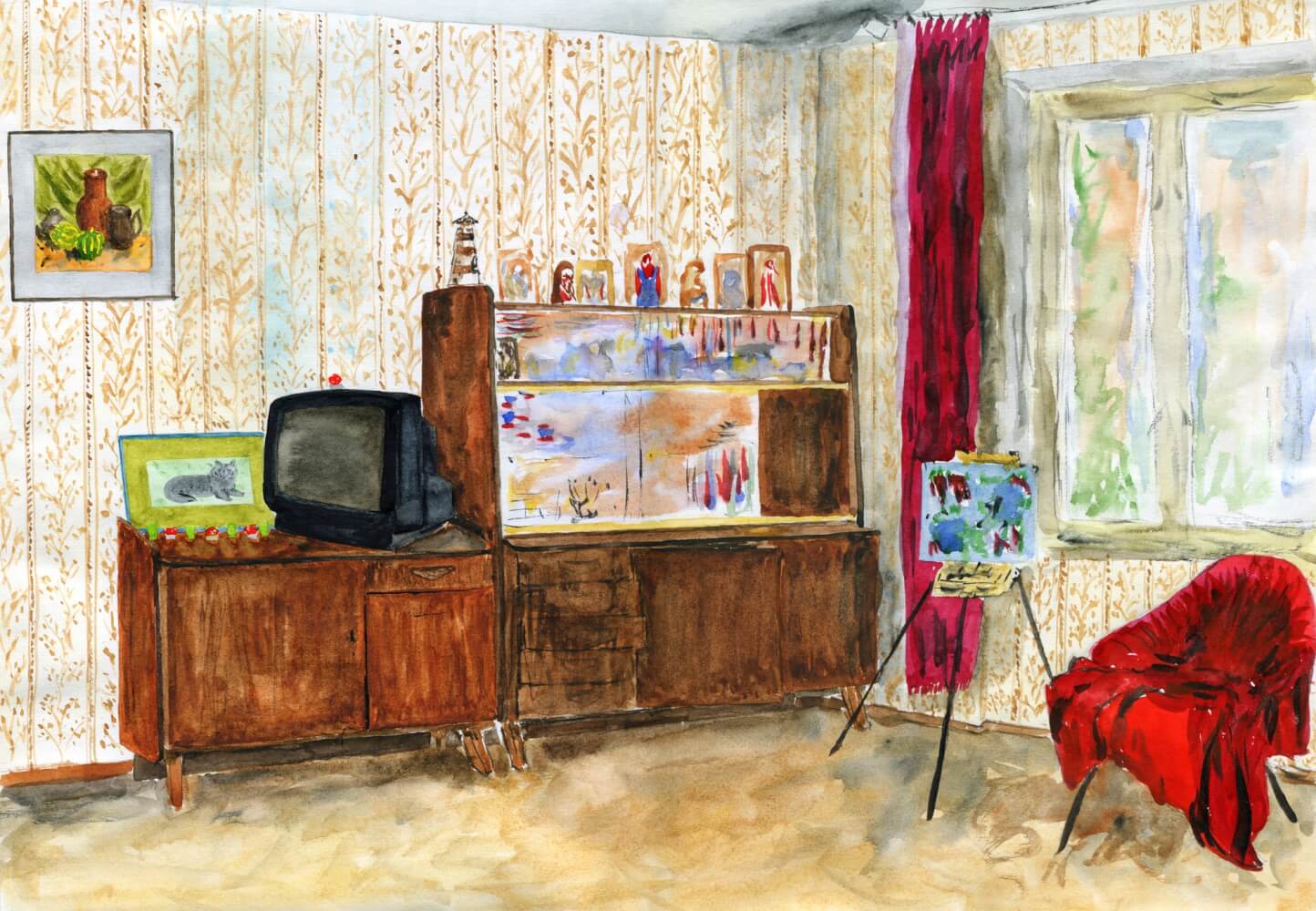 Интерьер Советской квартиры рисованный